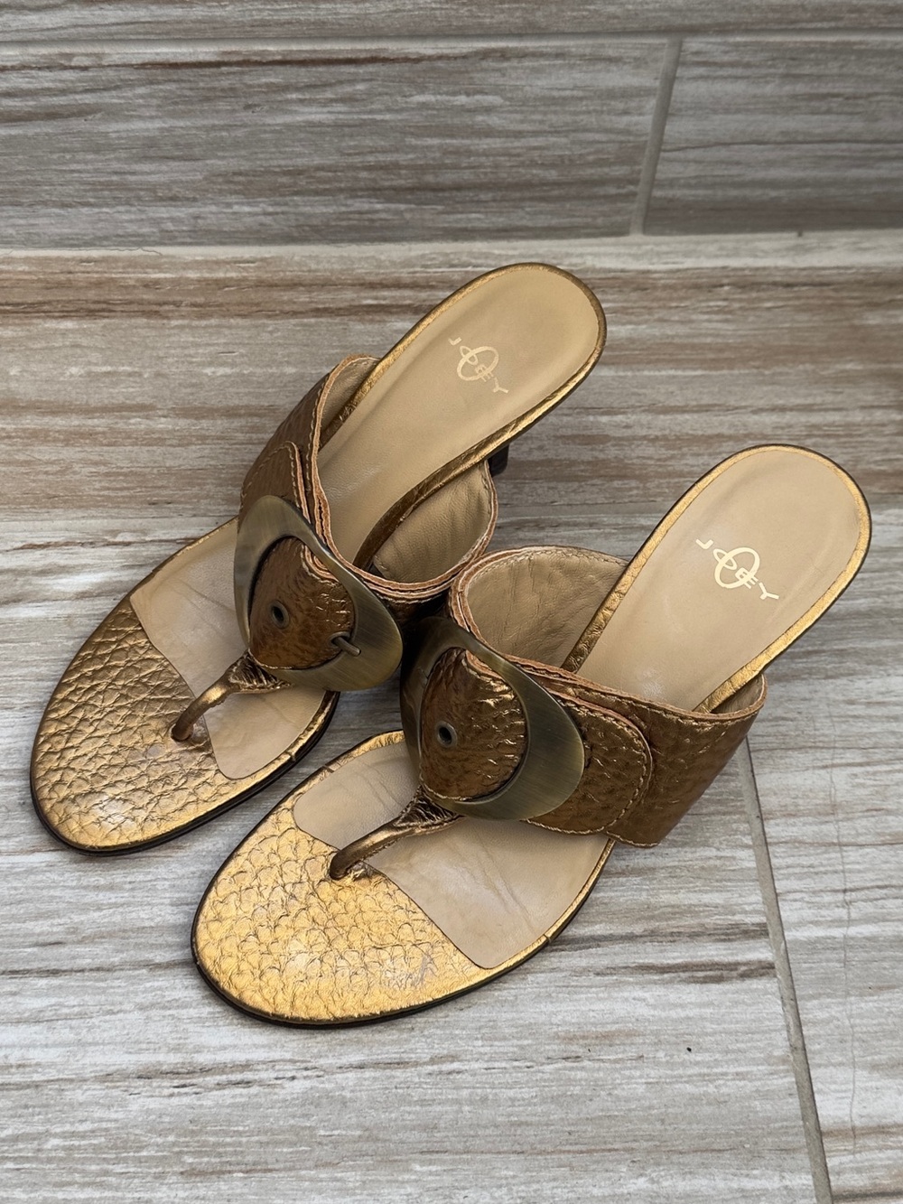 Joey Metallic Gold Leather Thong Slide Mules